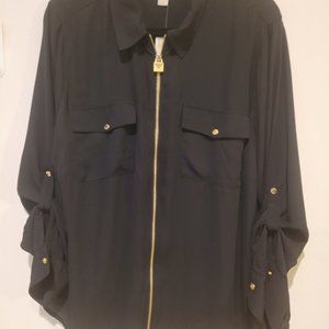Michael Kors Women's 2X - 3/4 Sleeve Zip Front Black Blouse - New with Tag!